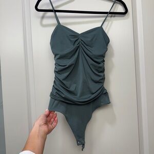 Express Teal Ruched Bodysuit